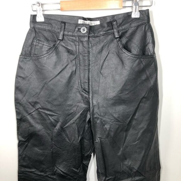 Vintage  Black Leather Pants Mom Jeans Size 8 - Picture 2 of 6